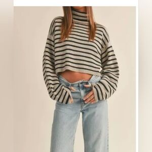 Miou Muse Cropped Striped Turtleneck Sweater